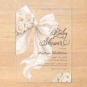 Elegant Bow Floral Boho Girl Baby Shower アクリル招待状 (正面)