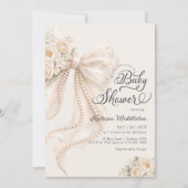 Elegant Bow Floral Boho Girl Baby Shower  招待状 (正面)