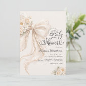 Elegant Bow Floral Boho Girl Baby Shower  招待状 (スタンド正面)
