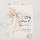 Elegant Bow Floral Boho Girl Baby Shower  招待状 (正面/裏面)