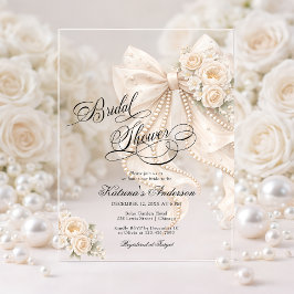 Elegant Bow Floral Bridal Shower  アクリル招待状