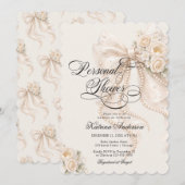 Elegant Bow Floral Bridal Shower  招待状 (正面/裏面)