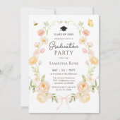Elegant Bow Floral Garden Graduation Party 招待状 (正面)