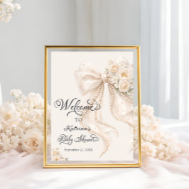 Elegant Bow Floral Girl Baby Shower Welcome ポスター