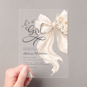 Elegant Bow Floral It's a Girl Baby Shower アクリル招待状 (インサイチュ (ポータブル))
