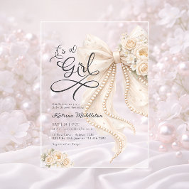 Elegant Bow Floral It's a Girl Baby Shower アクリル招待状