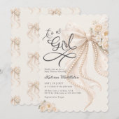 Elegant Bow Floral It's a Girl Baby Shower 招待状 (正面/裏面)