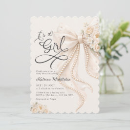 Elegant Bow Floral It's a Girl Baby Shower 招待状