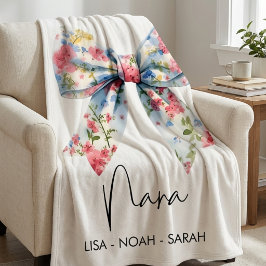 Elegant Bow Floral Nana Grandma  フリースブランケット