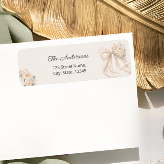 Elegant Bow Floral Return Address Label ラベル