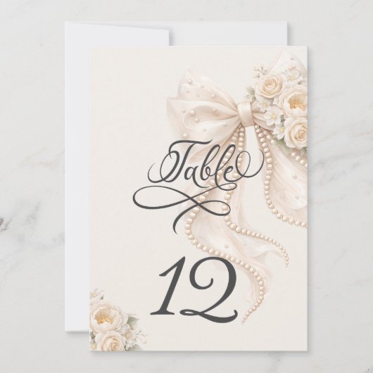 Elegant Bow Floral Table Number 招待状 (正面)