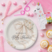 Elegant Bow Flowers Baby Shower ペーパープレート (パーティー)