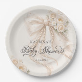 Elegant Bow Flowers Baby Shower ペーパープレート (正面)