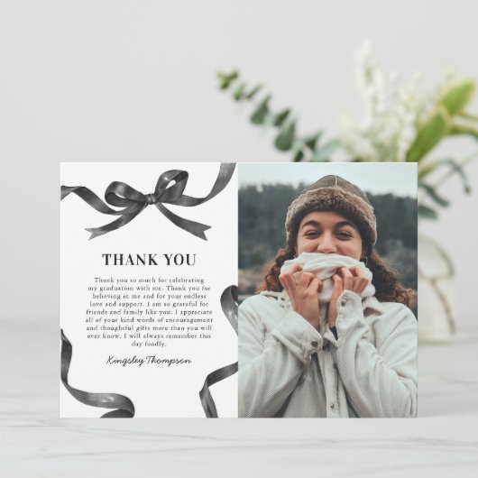 Elegant Bow Graduation Photo サンキューカード (スタンド正面)