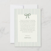 Elegant Bow Green Striped Photo Graduation サンキューカード (裏面)