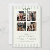 Elegant Bow Green Striped Photo Graduation 招待状 (裏面)