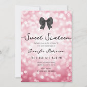 Elegant Bow & Lights Sweet Sixteen Hot Pink  招待状 (正面)