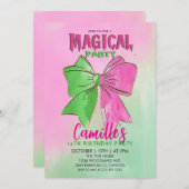 Elegant Bow magical Girl Birthday party 招待状 (正面/裏面)