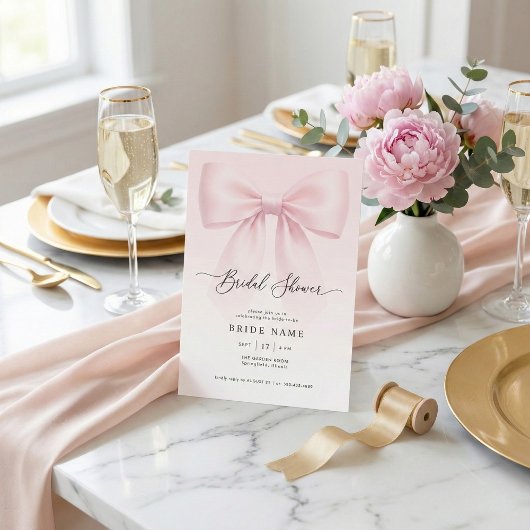 Elegant Bow Modern Script Stripe Bridal Shower 招待状