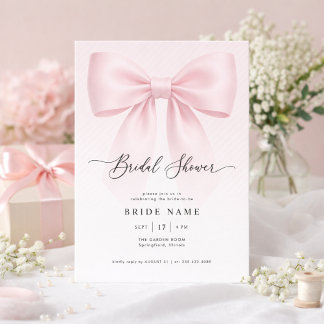 Elegant Bow Modern Script Stripe Bridal Shower 招待状