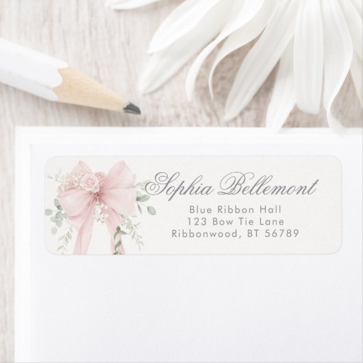 Elegant Bow Neutral Baby Shower Return Address ラベル (インサイチュ)
