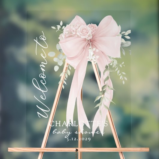 Elegant Bow Neutral Baby Shower Welcome アクリルサイン (ニュートラル)