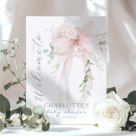 Elegant Bow Neutral Baby Shower Welcome ポスター