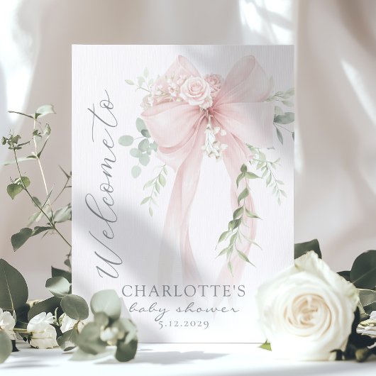 Elegant Bow Neutral Baby Shower Welcome ポスター