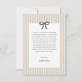 Elegant Bow Neutral Striped Photo Graduation サンキューカード (裏面)