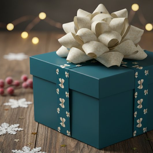 Elegant Bow Pattern Satin Ribbon Teal & White Gift サテンリボン