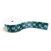Elegant Bow Pattern Satin Ribbon Teal & White Gift サテンリボン (リール)
