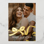 Elegant Bow Photo Christmas 箔シーズンカード (正面)