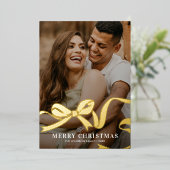 Elegant Bow Photo Christmas 箔シーズンカード (立ち正面)