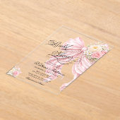 Elegant Bow Pink Floral Bridal Shower  アクリル招待状 (レイダウン)