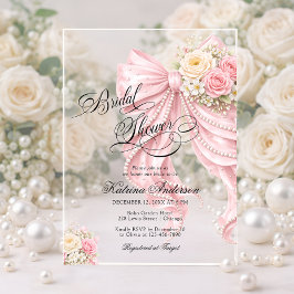 Elegant Bow Pink Floral Bridal Shower  アクリル招待状