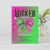 Elegant Bow pink & green magical Birthday Party  招待状 (スタンド正面)