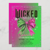 Elegant Bow pink & green magical Birthday Party  招待状 (正面/裏面)