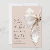 Elegant Bow Pink Save the date Baby Shower 招待状 (正面)