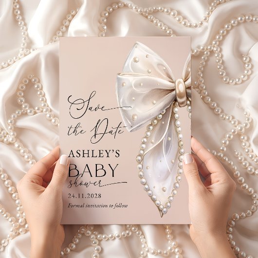 Elegant Bow Pink Save the date Baby Shower 招待状