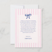 Elegant Bow Pink Striped Photo Graduation サンキューカード (裏面)