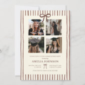 Elegant Bow Vintage Striped Photo Graduation 招待状 (裏面)