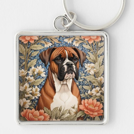 Elegant Boxer Dog William Morris Inspired  キーホルダー (正面)