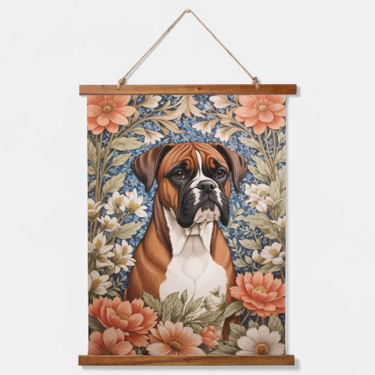 Elegant Boxer Dog William Morris Inspired  吊り下げ型タペストリー (正面)