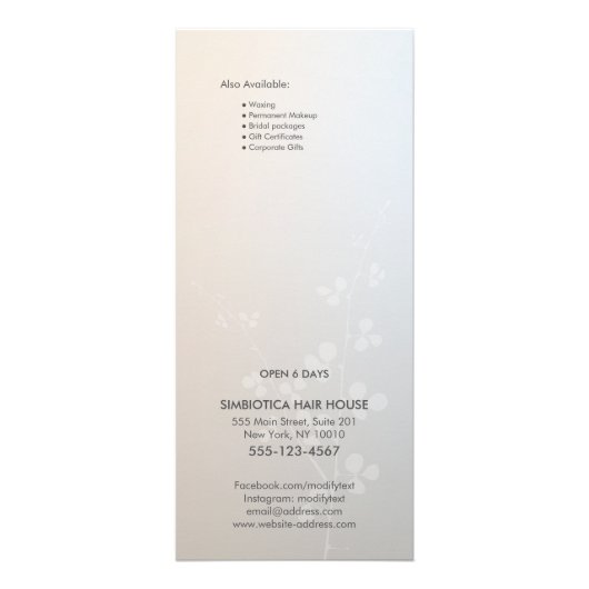 Elegant Branch Salon Price List Service Menu ラックカード (裏面)