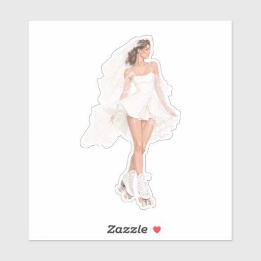 Elegant Bridal Roller Skater in Flowing Wedding Dr シール (シート)