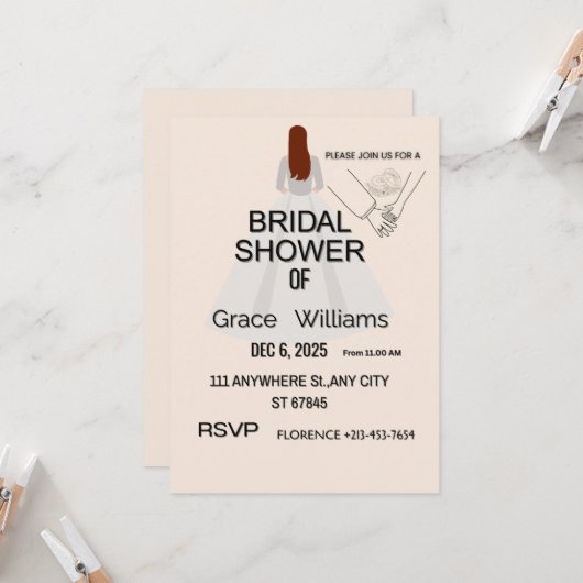 Elegant Bridal Shower Invitation | Printable & Cus (正面/裏面インサイチュ)