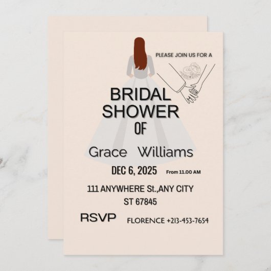 Elegant Bridal Shower Invitation | Printable & Cus (正面/裏面)