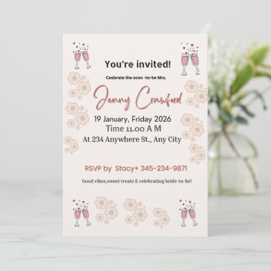 Elegant Bridal Shower Invitation | Printable & Cus 招待状 (スタンド正面)