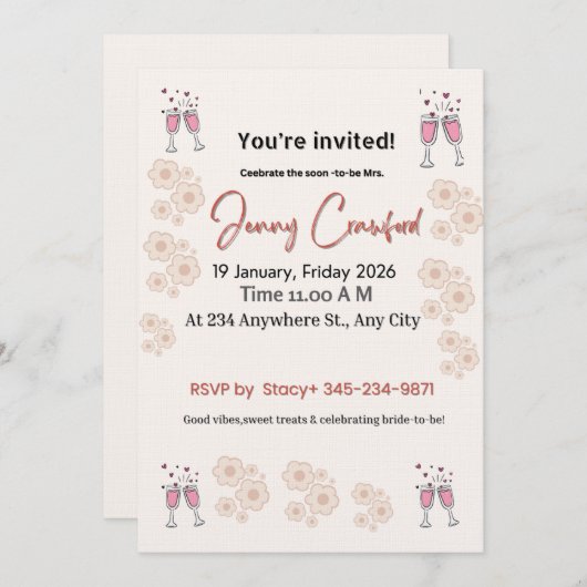 Elegant Bridal Shower Invitation | Printable & Cus 招待状 (正面/裏面)