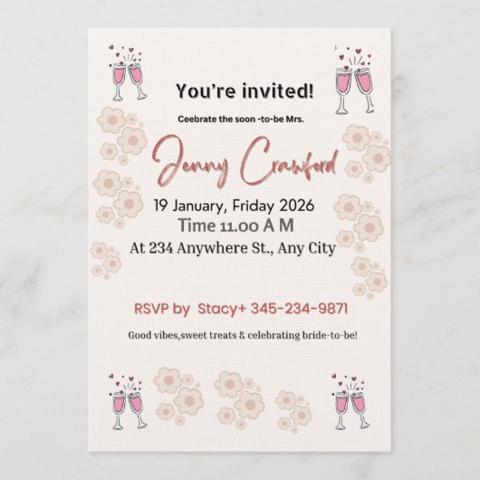 Elegant Bridal Shower Invitation | Printable & Cus 招待状 (正面)